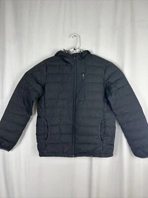 Prana Mens Small Dark Gray Hooded Down Puffer Jacket  Full Zip - Image 1 of 4