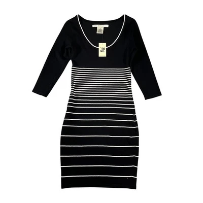 Vestido ceñido al cuerpo tejido a rayas negro blanco talla XS Max Studio manga 3/4 nuevo con etiquetas Foto 1 de 4