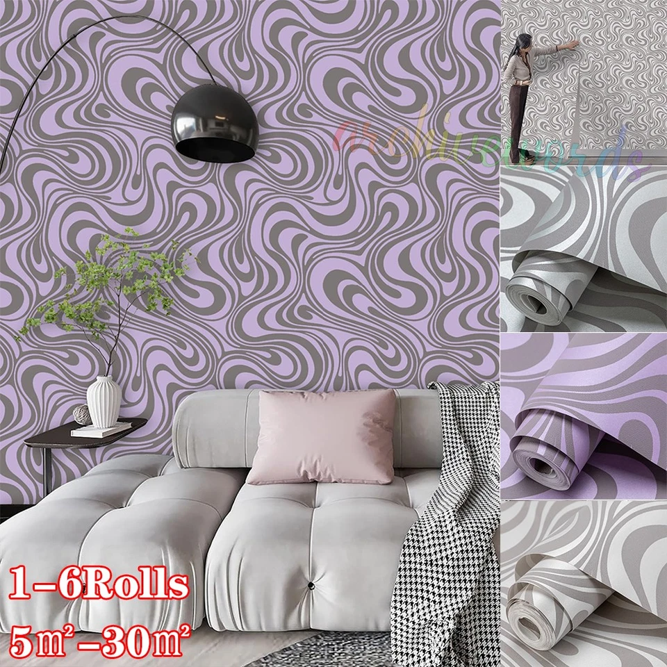 3D Abstract Curve Damask Wallpaper Shimmer Textured for LivingRoom Bedroom 6Roll - Image 1 of 4