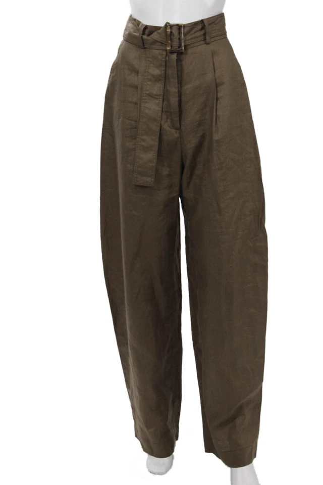 Matthew Bruch Mujer Bolsa de Papel Lino Pantalones Marrón Hebilla Talla 2 Foto 1 de 4