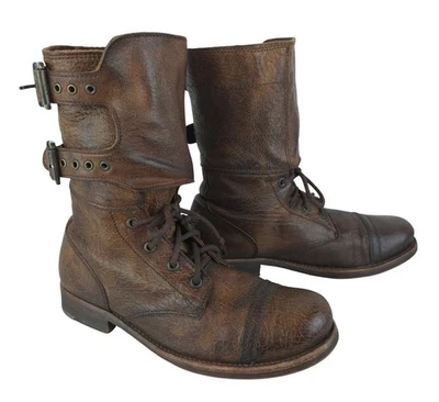 Botas de Combate AllSaints Mujer Cuero Marrón Texturizado Doble Hebilla Talla EU 38 Foto 1 de 4