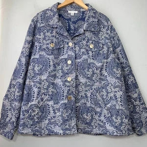 Rebecca Malone Plus Size 2X Denim Blue White Brocade Tapestry Jacket Country - Picture 1 of 13