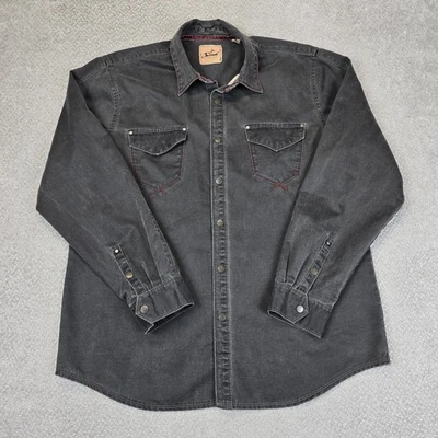 JEREMIAH Grey Snap Button Rugged Work Shirt Jacket Waxed Long Sleeve Men Size XL - Image 1 of 4