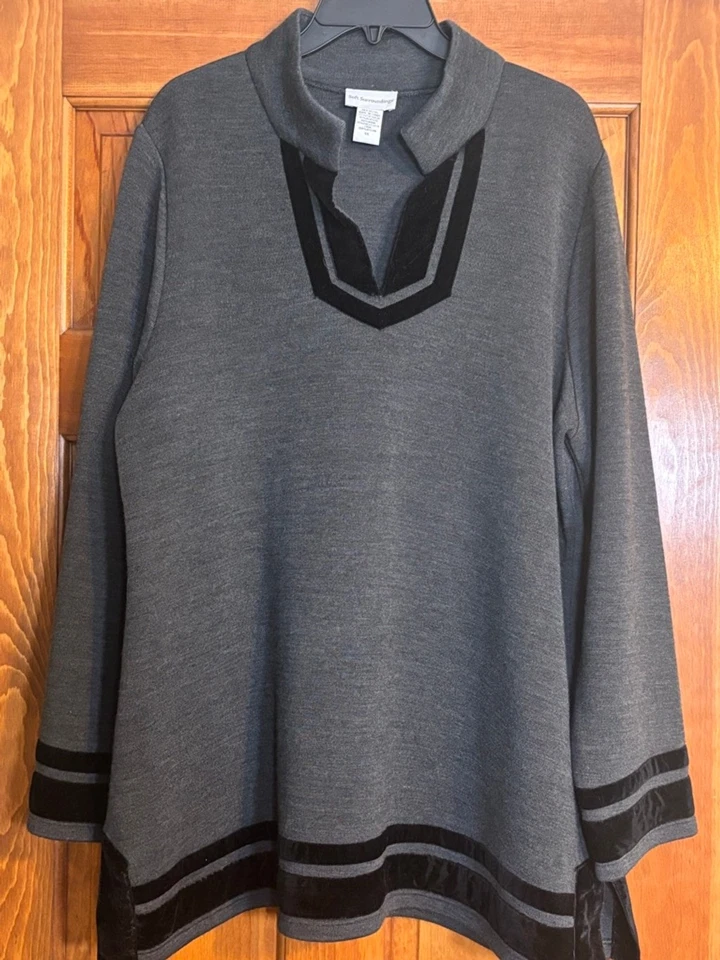 Top túnica Soft Surroundings gris mezcla de lana negro terciopelo estilo 56038 Foto 1 de 4