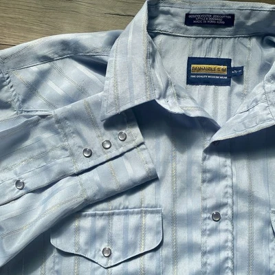 Camisa Panhandle Delgada Western Pearl A Presión Azul Azul Para Hombres 16.5/33 Plateada Brillante Foto 1 de 4