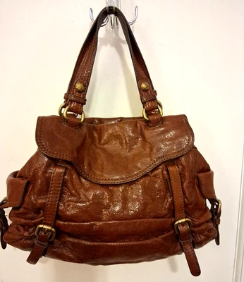 Kooba Whisky Marrón Holgado Cuero Bolso de Hombro Latón Herrajes Logo Bolsillos Foto 1 de 4