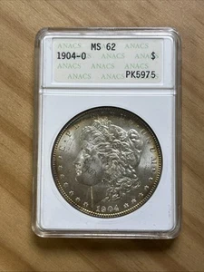 1904-O Morgan Silver Dollar MS62 (ANACS Small White Holder) Rim Toning - Picture 1 of 10