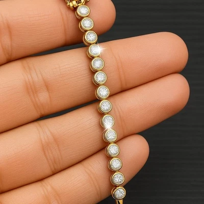 OFFER 3.00 CT 100% Natural Round Diamond Tennis Bracelet Yellow Gold - Bezel Set - Image 1 of 4