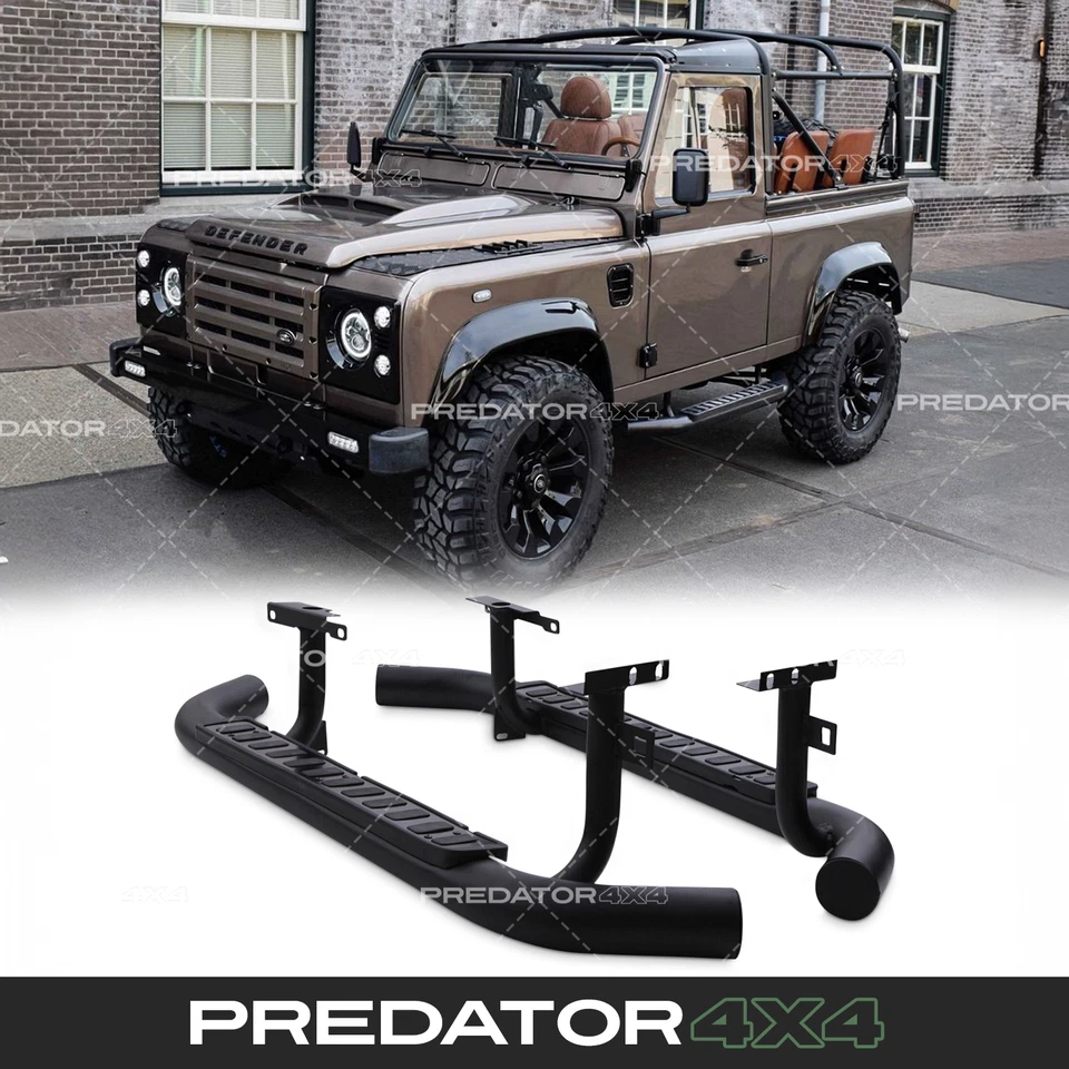 PREDATOR4X4 OEM FIT BLACK RUNNING BOARD SIDE STEP PAIR STEPS FOR LAND ROVER DEFENDER 90