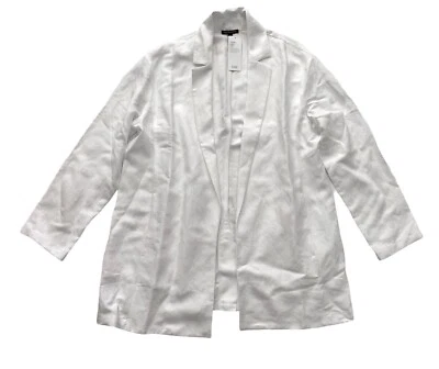 Blazer Eileen Fisher Nuevo con Etiquetas Cuello Muesca Blanco Tencel Lino Orgánico Slub Abierto L Foto 1 de 3
