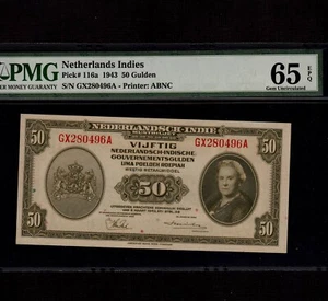 Indie olandesi 50 fiorini 1943 P-116a * gemma PMG Unc 65 EPQ * alta qualità * - Foto 1 di 2