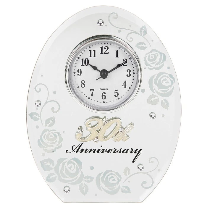 30th Pearl Wedding Anniversary Mirror Glass Oval Battery Clock Celebration Gift - Image 1 of 1