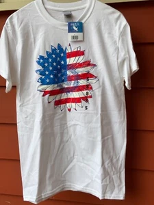 Camiseta Patriótica Damas/Jóvenes, Bandera Girasol, Talla S, NUEVA - Imagen 1 de 4