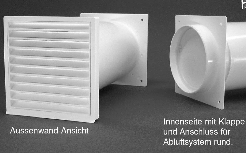 Teleskop-Mauerkasten Ø 150mm mit Rückstauklappe Abluft 150er Rundanschluss weiss - Bild 1 von 1