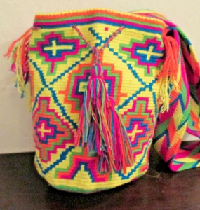 Bag Wayuu Mochila Bucket Boho Colombia Rioacha Neon Yellow Orange Green New #31 - Picture 1 of 7
