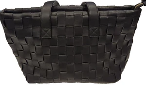 NEW! LIKE DREAMS Black Leather Purse Woven Shoulder Bag Clean Vegan/12"Wx10"H - Picture 1 of 5