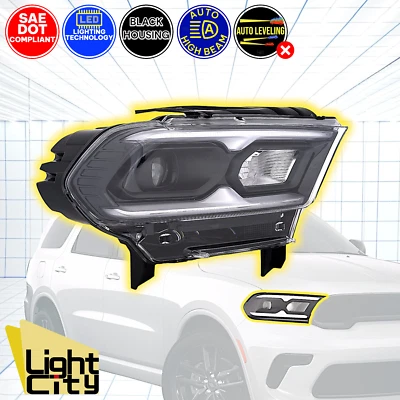 [LED con haz alto automático] Para Dodge Durango 2021-2024 Faro pasajero negro derecho Foto 1 de 4