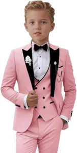 Boy Suit Peak Lapel Wedding Dress Evening Party Slim Fit For Kid Fashion 3 Piece - Picture 1 of 27