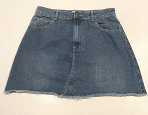 Ladies size 12 mid Blue denim A-line mini short skirt fray  Cotton On AU 3836 - Picture 1 of 2