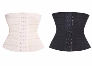 Corset Waist Trainer (Black, Stretching, Patterned, Slimming belt with hooks) XL - Picture 1 of 6