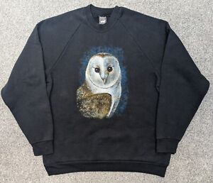 Vintage Early 90s Owl Bird Print Sweatshirt Large Black