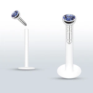 Pair 2mm Press Fit CZ Bioflex Push In Stud Lip Labret Monroe Piercing 16g 5/16" - Picture 1 of 13