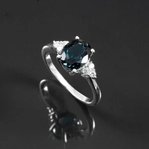 1.70 Ct London Blue Topaz White Topaz Engagement Solitaire Ring 925 Solid Silver - Picture 1 of 4