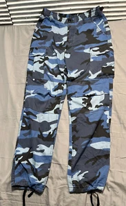 Vintage Military Pants BDU Camouflage Double Knee Ankle Tie Mens 31x32 Blue - Picture 1 of 15