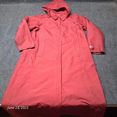 L.L. Bean Hooded Long Trench Coat Nylon Rain Jacket Women Size M Pet Red PM - Image 1 of 4