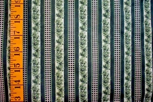 GREEN FLORAL PRINT GREEN CHECK ON STRIPES 100% COTTON FABRIC 2.1 YARDS - Picture 1 of 1