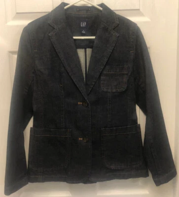 Gap Blazer Y2K Womens Size 4 Dark Blue Denim Jacket Sport Coat Preppy - Image 1 of 4