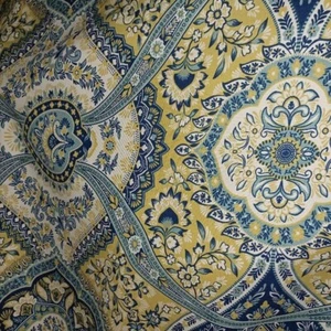 Rollo de tela de 60 yardas, estampado, 100% algodón, 54" de ancho, damasco, azul, amarillo - Imagen 1 de 3