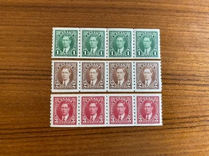 Canada Mint Stamps - 1937  KING GEORGE VI COIL STAMPS  Mint Set of 3 Strips of 4 - Picture 1 of 1