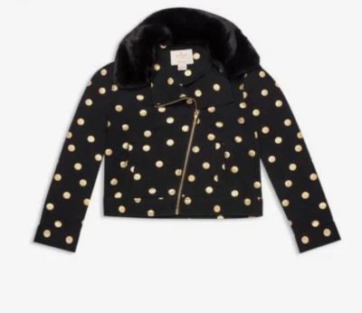 Новый с Ярлыками Kate Spade большая девочка Kids Dot Moto куртка черный искусственный мех воротник размер 14 - Изображение 1 из 3