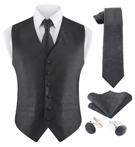 Hombre Formal Boda Chaleco Floral Patrón Cachemira Traje Delgado Esmoquin Seda - Imagen 1 de 5