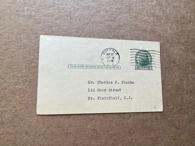 US 1940s Dr CF Pinzka Postal Card (02) +Renown Mathematician  +Math Discussion - Image 1 of 2