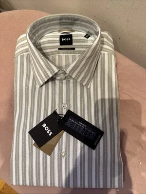 HUGO BOSS C-JOE LONG SLEEVE REGFIT SHIRT White Stripe Sz 17( XL) BNWT RRP £139❤️ - Image 1 of 4