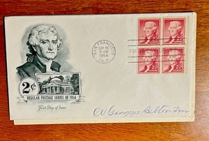 UNITED STATES THOMAS JEFFERSON FDC 1954 SC#1033 BLK4 ARTMASTER CACHET NWA - Picture 1 of 2