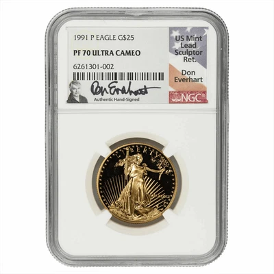 American Gold Eagle 1991P 1/2 OZ $25 Don Everheart Signature NGC PF 70 UCAM Foto 1 de 4
