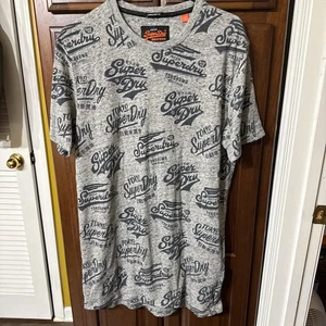 Vintage Superdry Longline Tee All Over Graphic Men’s L Gray High Flyers - Picture 1 of 3