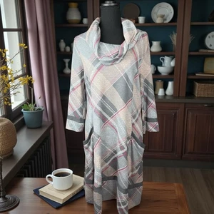 Vestido suéter para mujer Robbie Bee a cuadros capucha cuello tejido top gris malva negocios - Imagen 1 de 7