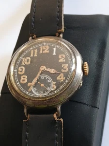 IWC Mens Trench Watch Black Dial S&Co RARE Silver 925 1916 CN Hallmark - Afbeelding 1 van 12