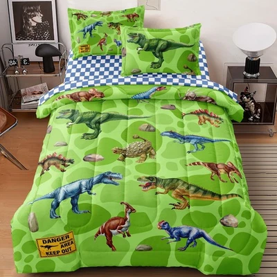 Kids Dino Comforter Set Twin Size for Boys Girls Green Dinosaur Bedding Quilt... - Image 1 of 4