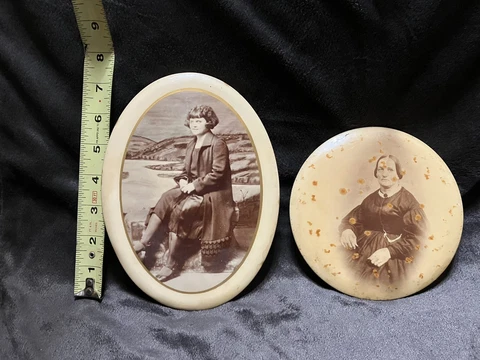 Antique LARGE metal female picture buttons Cover