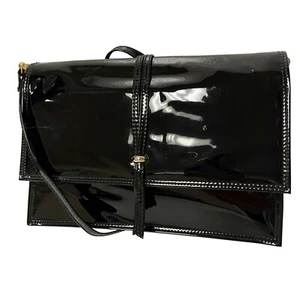 Vtg Koret Black Patent Leather Hand Bag FORMAL Shoulder COCKTAIL Purse Clutch - Picture 1 of 10