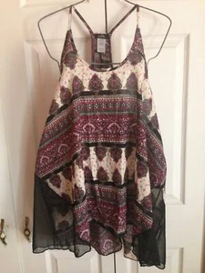 Junior Size 1XL 2XL 3XL Minette Paisle Top Blouse With Sheer Sides And Racerback - Picture 1 of 1