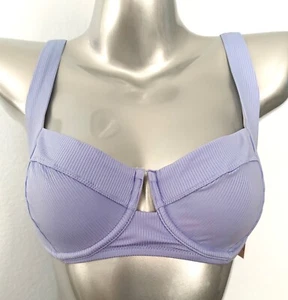 Victorias Secret Bikini Top Nwt Full Coverage Lavender Purple Rib Unlined Swim  - Picture 1 of 3
