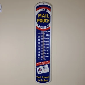 38" Vintage Mail Pouch Tobacco Metal Thermometer - Works - Promotional Sign - Picture 1 of 11