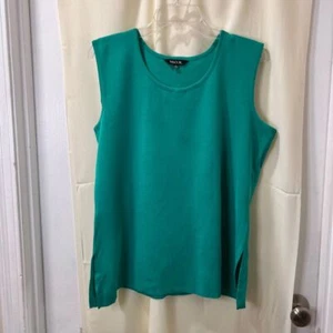 Misook grün ärmelloses Tanktop Shell Strick Bluse U-Ausschnitt Basic Lagenlook - L - Bild 1 von 6