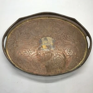 ANTIQUE OVAL SCROLL EDGE WORN SILVER PLATE SERVING TRAY - Picture 1 of 9